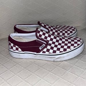 Vans Burgundy White Classic Slip On Checkerboard Shoes Juniors Size 6